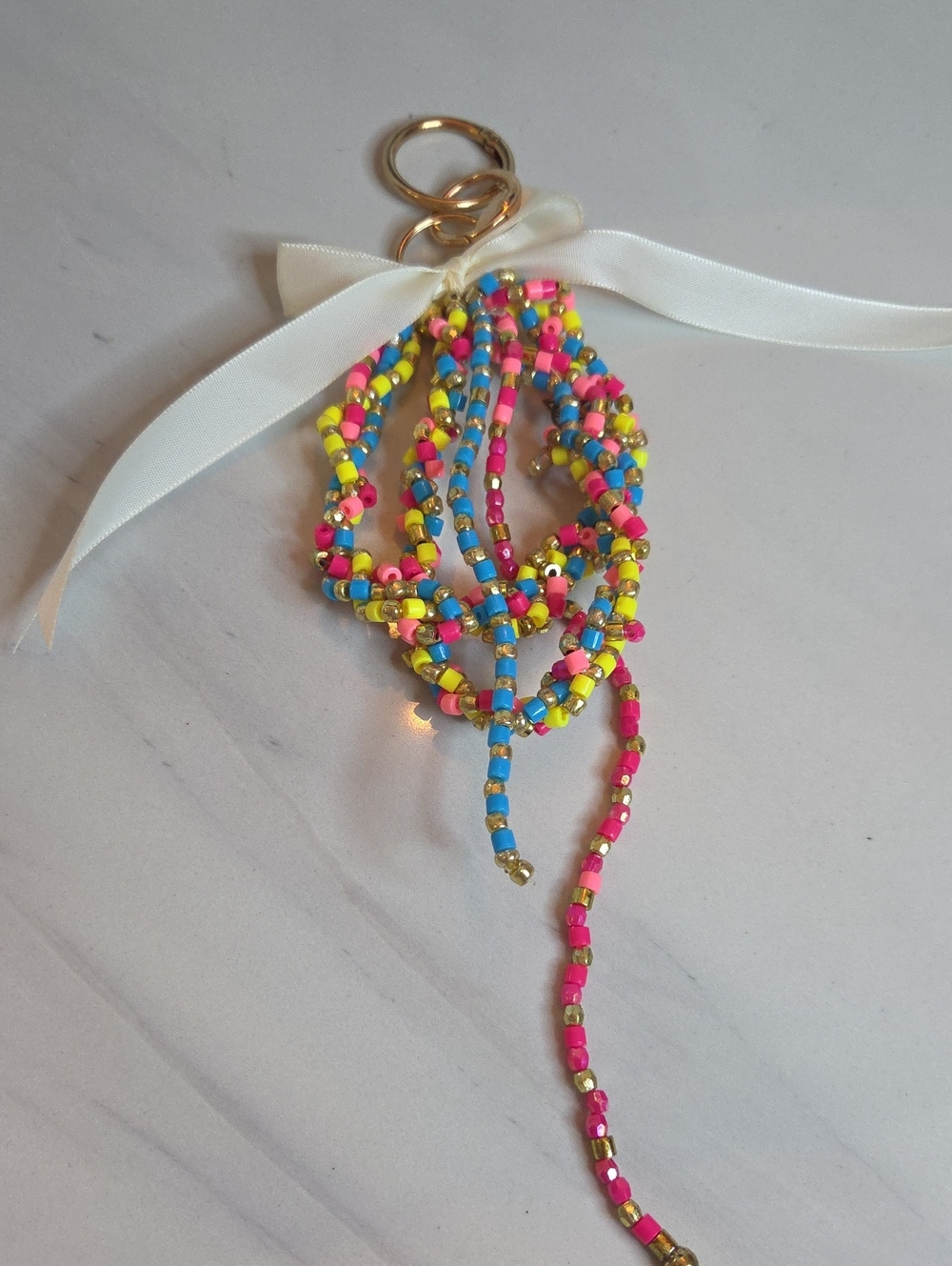 Beaded Tassel Bag Charm - Neon Pink, Blue & Yellow